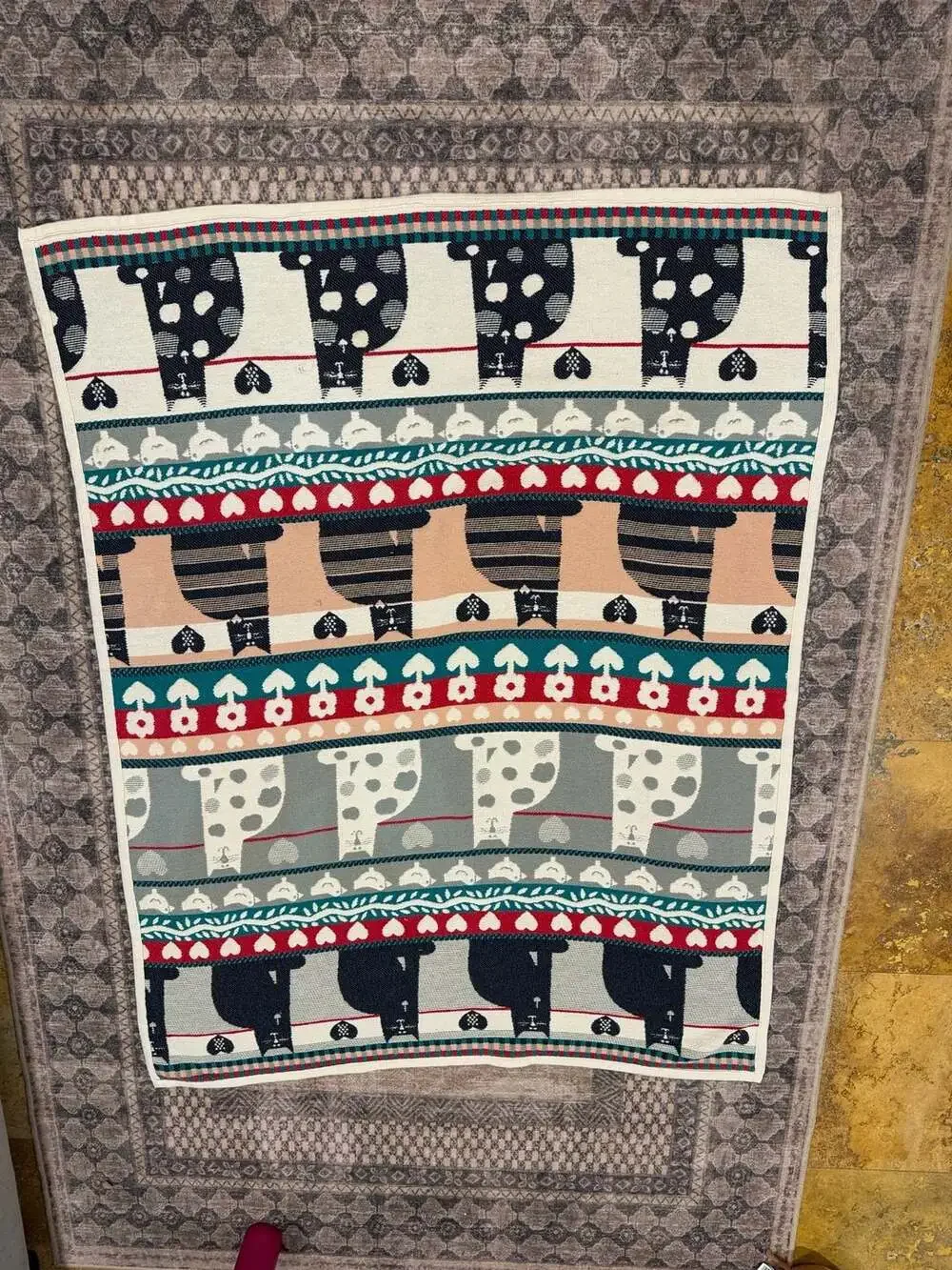 Cat Throw Blanket Vintage 1989 Retro Kitty Folk Art